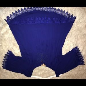Royal Blue cap sleeve detailed lace blouse